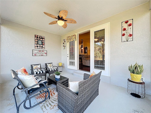 27023 Old English Ct, Leesburg, FL 34748 - view of patio / terrace with an outdoor hangout area and a ceiling fan