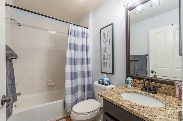 full bathroom with vanity, toilet, and shower / tub combo with curtain