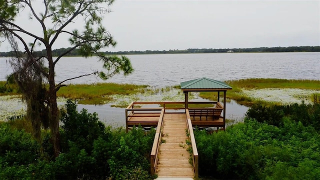 view of dock with a water view