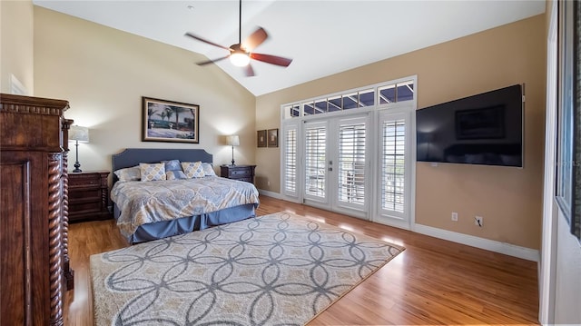 164 Nautica Mile Dr, Clermont, FL 34711 - bedroom featuring wood finished floors, baseboards, ceiling fan, french doors, and access to outside