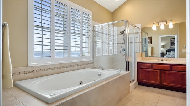 164 Nautica Mile Dr, Clermont, FL 34711 - full bathroom with a stall shower, a tub with jets, ensuite bath, and tile patterned flooring