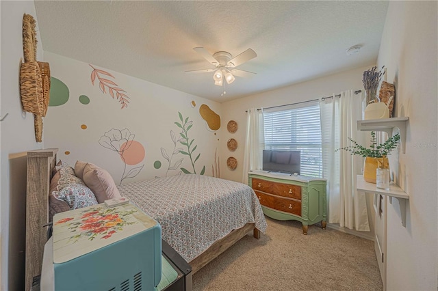 3719 Holly Grove Ln, Mount Dora, FL 32757 - bedroom with light carpet, a ceiling fan, and a textured ceiling