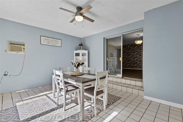 3058 SE 3rd Ave, Ocala, FL 34471 - dining room with light tile patterned flooring, a ceiling fan, a wall mounted air conditioner, and a textured ceiling