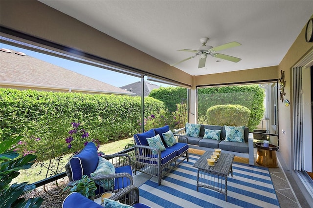 view of patio / terrace with an outdoor hangout area and ceiling fan