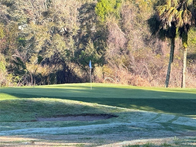 view of community featuring a yard and view of golf course