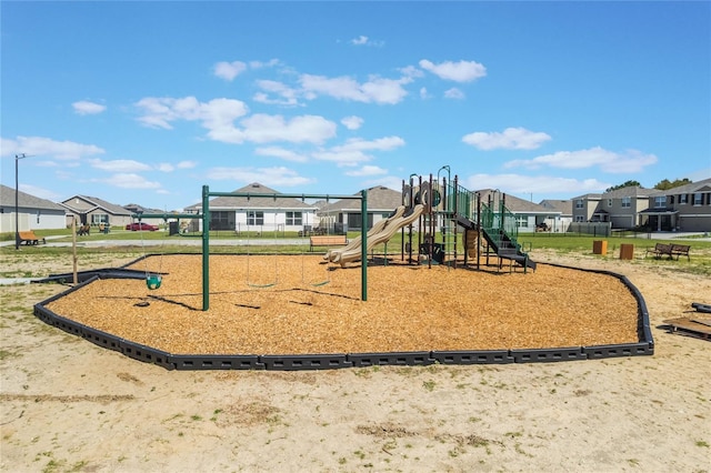 community play area with a residential view