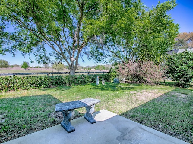 view of yard with a rural view and a patio