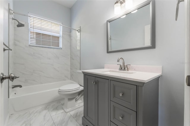 6200 Topsail Rd, Lady Lake, FL 32159 - full bathroom featuring vanity, shower / bathing tub combination, toilet, and marble finish floor