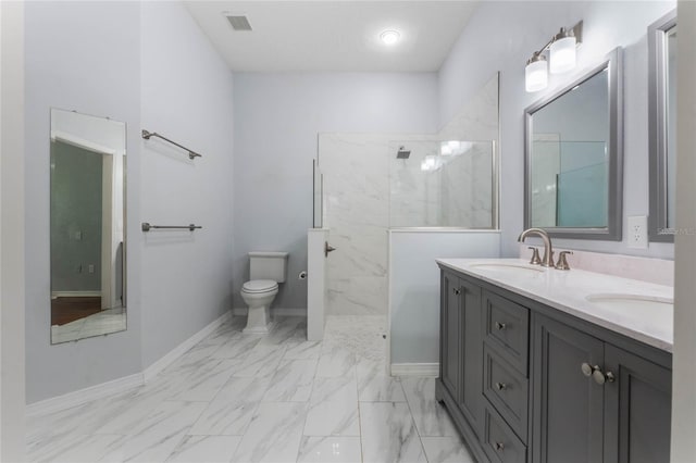 6200 Topsail Rd, Lady Lake, FL 32159 - full bath featuring a walk in shower, baseboards, toilet, marble finish floor, and a sink