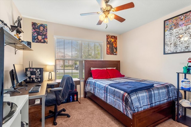 carpeted bedroom featuring a ceiling fan
