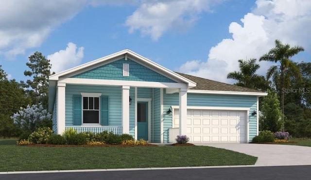 981 Fiesta Key Cir, Lady Lake, FL 32159 - view of front of home featuring covered porch, an attached garage, driveway, and a front yard