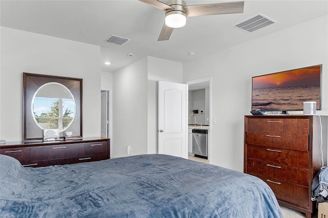 2636 Neverland Dr, New Smyrna Beach, FL 32168 - bedroom with visible vents, recessed lighting, ceiling fan, and a sink