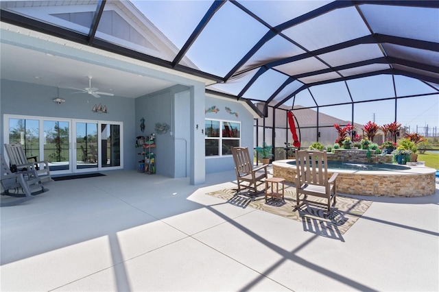 6444 Mcknight Loop, The Villages, FL 34762 - view of patio with ceiling fan, an in-ground hot tub, and glass enclosure
