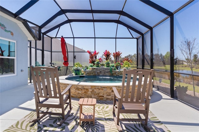 6444 Mcknight Loop, The Villages, FL 34762 - view of patio with glass enclosure and a water view
