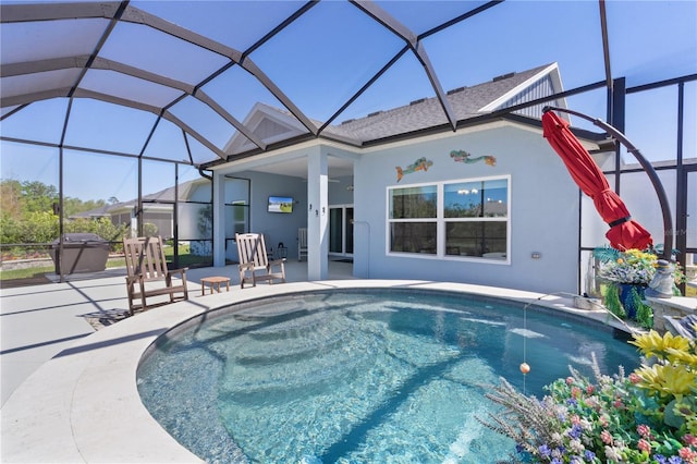 6444 Mcknight Loop, The Villages, FL 34762 - outdoor pool featuring a patio area and glass enclosure