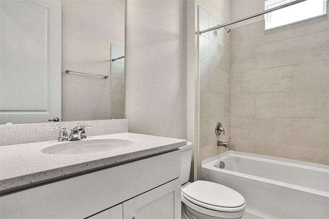 full bathroom with shower / washtub combination, toilet, and vanity