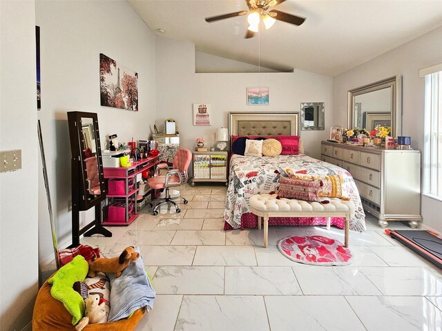2442 Foxhollow Rd, Tavares, FL 32778 - bedroom featuring marble finish floor, vaulted ceiling, and a ceiling fan