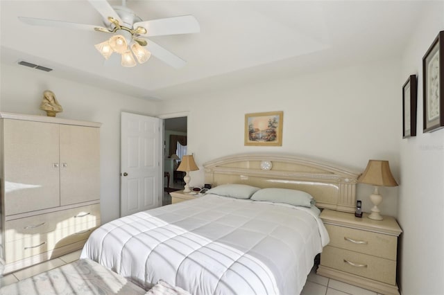 bedroom featuring visible vents and ceiling fan