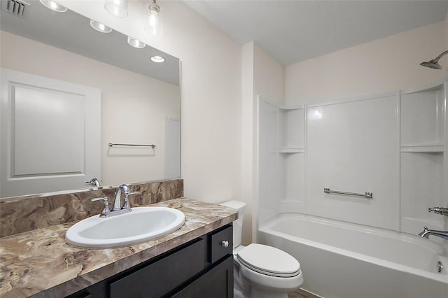 3557 Cochran St, The Villages, FL 32163 - bathroom with visible vents, toilet, shower / tub combination, and vanity