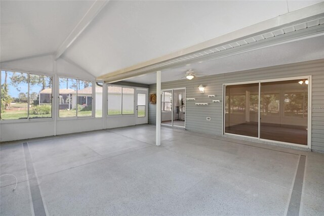 2433 Tamarindo Dr, The Villages, FL 32162 - unfurnished sunroom with beam ceiling and ceiling fan