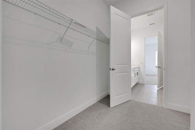 spacious closet with light colored carpet