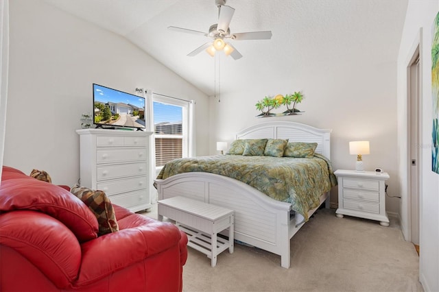 5829 Tupelo Ter, The Villages, FL 32163 - bedroom featuring lofted ceiling, light colored carpet, and a ceiling fan