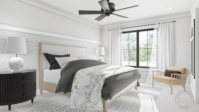 650 E Liberty Ave, Mount Dora, FL 32757 - bedroom with a ceiling fan, crown molding, and recessed lighting