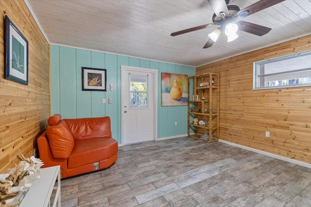 29051 Magnolia Ln, Big Pine Key, FL 33043 - sitting room featuring baseboards, ceiling fan, wood finished floors, and wooden ceiling