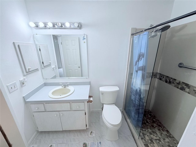 2423 Centennial Blvd, Leesburg, FL 34748 - full bath with vanity, toilet, baseboards, marble finish floor, and a stall shower