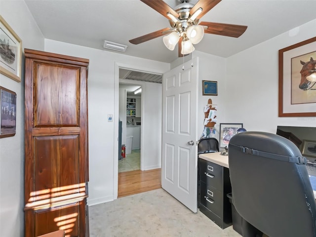 2376 Crk 444, Lake Panasoffkee, FL 33538 - office with visible vents, washer / clothes dryer, and ceiling fan