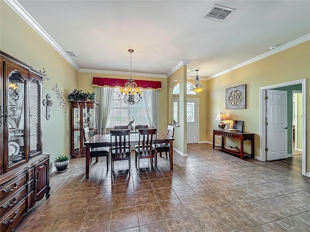 25545 Laurel Valley Rd, Leesburg, FL 34748 - dining room featuring visible vents, crown molding, and an inviting chandelier