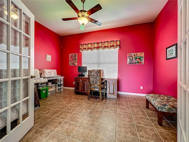 25545 Laurel Valley Rd, Leesburg, FL 34748 - tiled home office with baseboards and ceiling fan