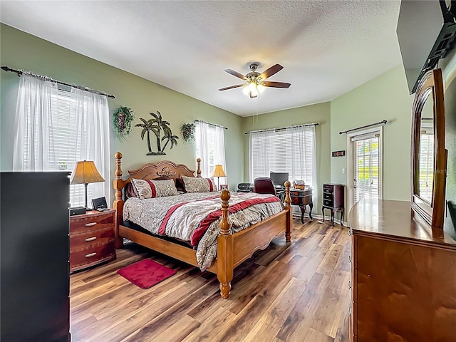 25545 Laurel Valley Rd, Leesburg, FL 34748 - bedroom with access to outside, a textured ceiling, wood finished floors, and multiple windows