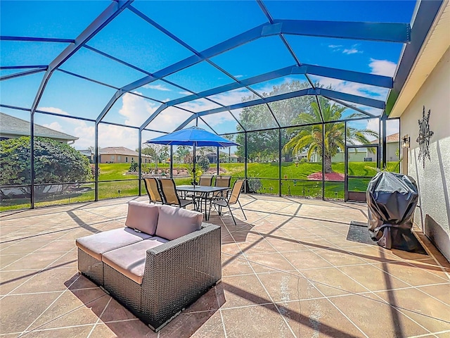 25545 Laurel Valley Rd, Leesburg, FL 34748 - view of patio featuring a lanai, area for grilling, and outdoor dining area