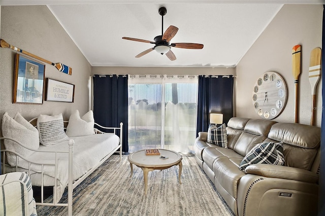 2142 Margarita Dr, The Villages, FL 32159 - living room featuring vaulted ceiling and a ceiling fan