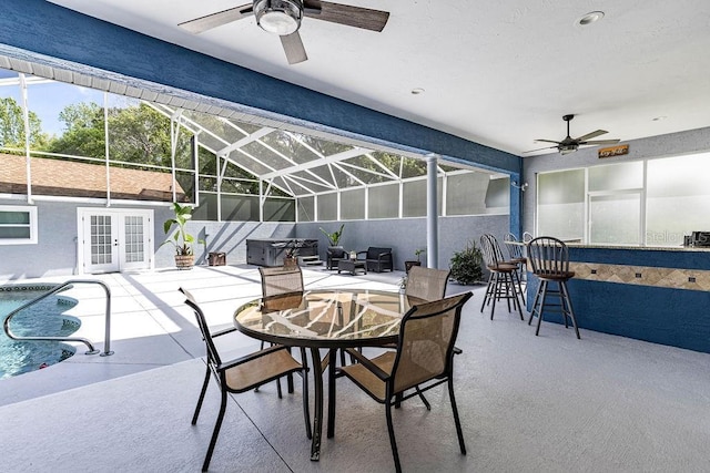 11619 Lane Park Rd, Tavares, FL 32778 - view of patio with a ceiling fan, french doors, a jacuzzi, and a lanai