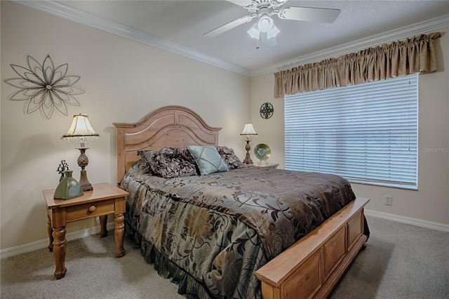 725 Beldon Ct, The Villages, FL 32162 - carpeted bedroom featuring crown molding, multiple windows, and a ceiling fan