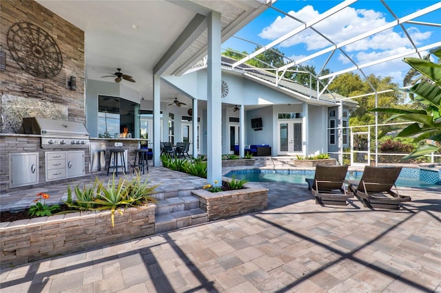 13112 Luntz Point Ln, Windermere, FL 34786 - view of patio with french doors, a ceiling fan, an outdoor pool, and glass enclosure