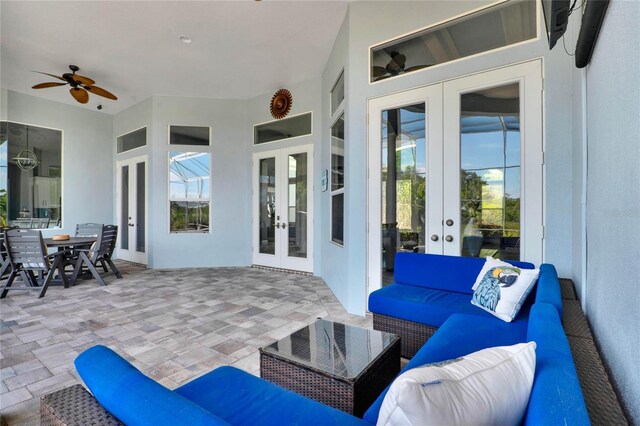 13112 Luntz Point Ln, Windermere, FL 34786 - view of patio featuring french doors, outdoor lounge area, and a ceiling fan