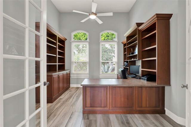 13112 Luntz Point Ln, Windermere, FL 34786 - unfurnished office featuring a ceiling fan, baseboards, and light wood finished floors
