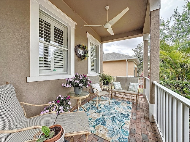 balcony with a ceiling fan