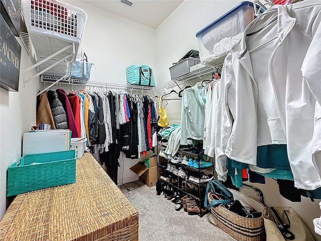 walk in closet featuring carpet floors
