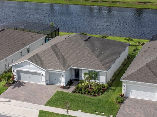 aerial view with a water view