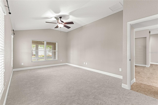 10460 Silver Maple Ave, Oxford, FL 34484 - carpeted empty room with ceiling fan, vaulted ceiling, and baseboards