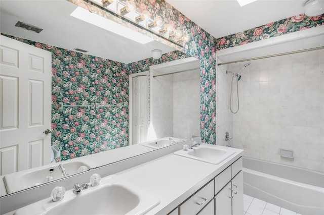 8640 E Henderson Trl, Inverness, FL 34450 - full bathroom with visible vents, tile patterned flooring, a sink, and wallpapered walls