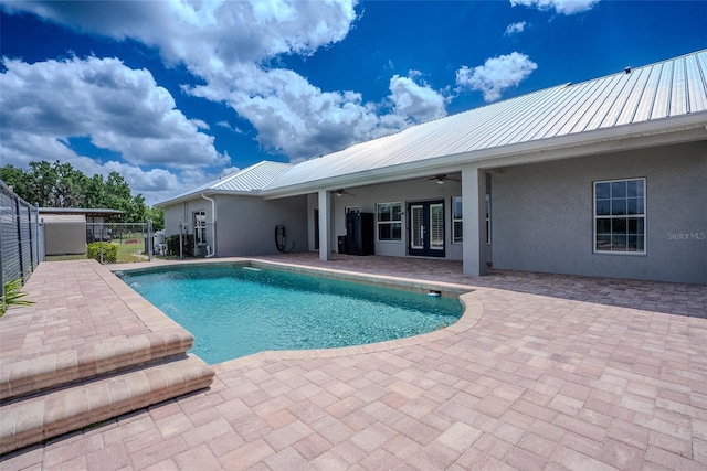 15141 Farm Rd, Groveland, FL 34736 - view of pool with a patio, fence, a fenced in pool, and a ceiling fan