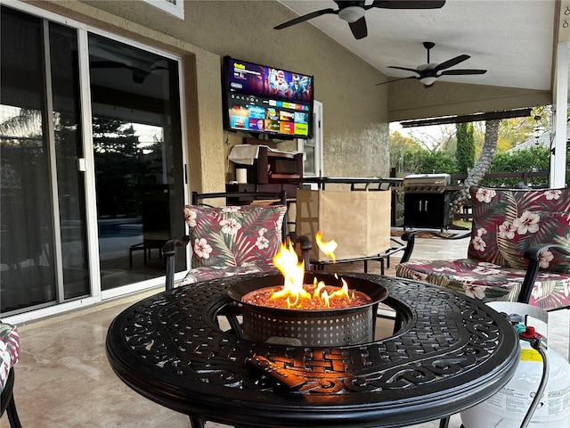 3511 Fox Lake Dr, Apopka, FL 32712 - view of patio featuring a fire pit, a ceiling fan, and area for grilling