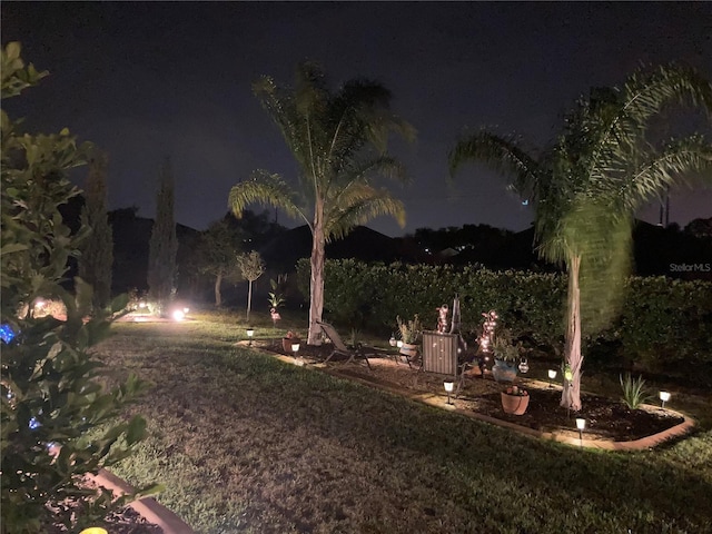 view of yard at twilight