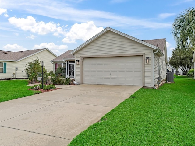 1307 Galindo Pl, The Villages, FL 32159 - single story home featuring driveway, a front lawn, central AC, and an attached garage