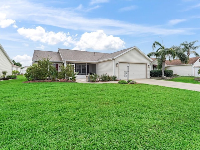 1307 Galindo Pl, The Villages, FL 32159 - ranch-style house featuring a front lawn, a garage, and concrete driveway
